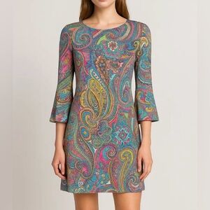 Tommy Hilfiger Paisley Shift Dress in Teal, Pink & Aqua